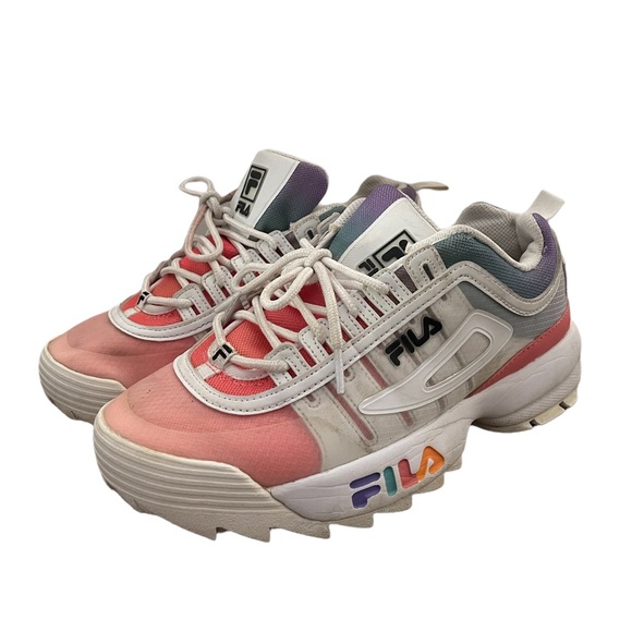 Fila Womens Disruptor Multicolor White Sneakers- Pink Size US